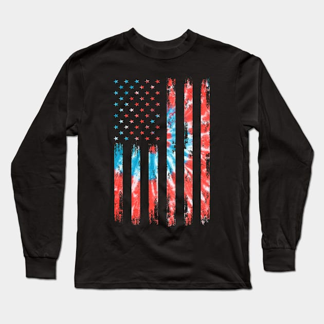 Red White Blue Tie Dye American Flag Vintage 4th Of July Long Sleeve T-Shirt by BramCrye